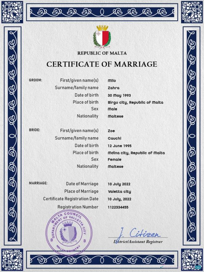 Download Malta marriage certificate PSD template Photoshop template